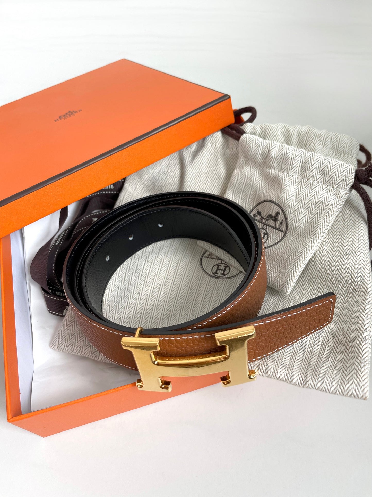 Hermès Reversible Gold/Noir H Belt - Size 90, 32mm