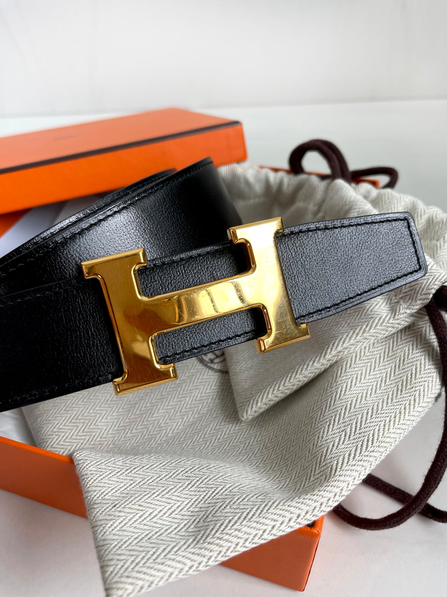 Hermès Reversible Gold/Noir H Belt - Size 90, 32mm