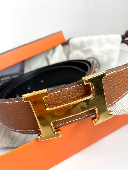 Hermès Reversible Gold/Noir H Belt - Size 90, 32mm