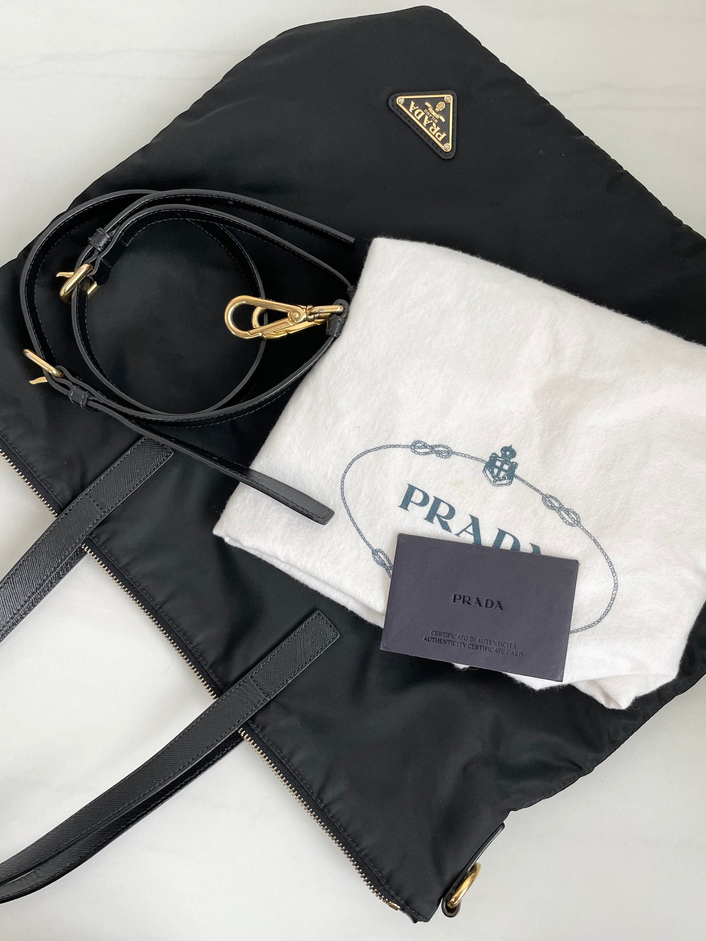 Prada Black & Gold Nylon Tote